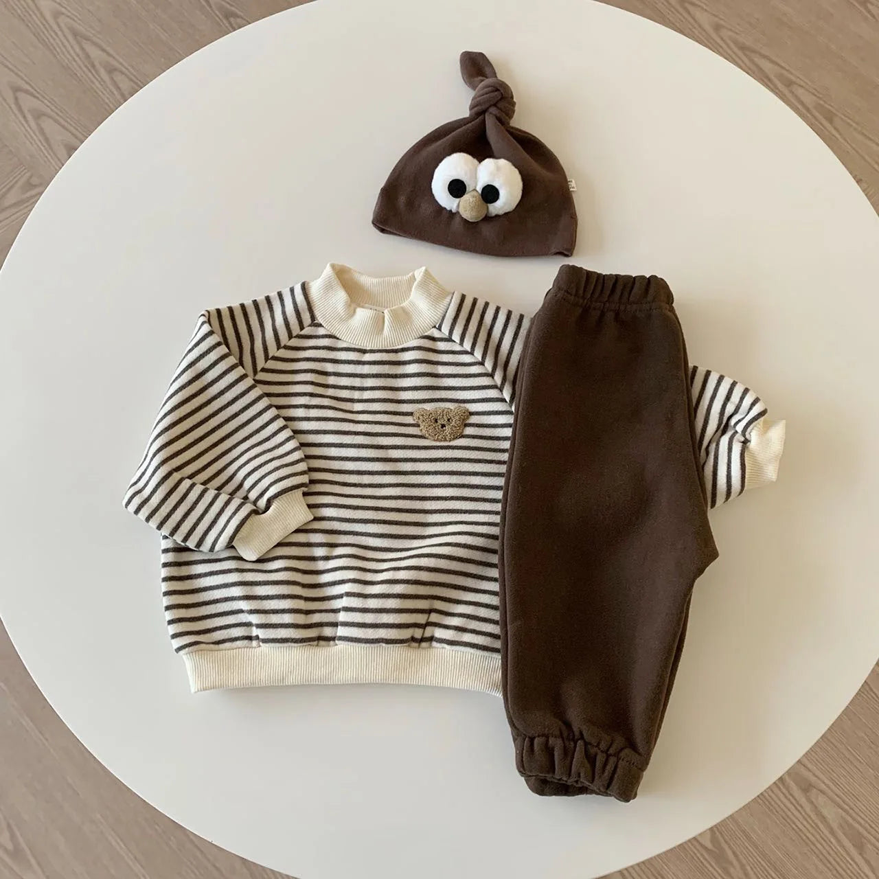 Fall/Winter Kids' Striped Cartoon Bear set