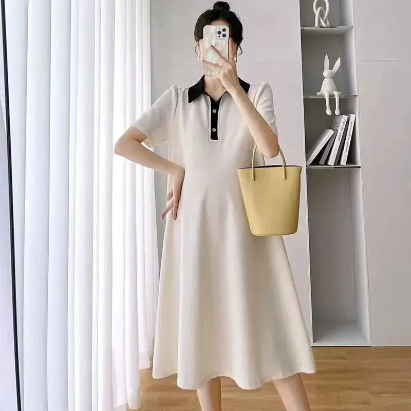 Summer Short-Sleeved Comfortable and Breathable Polo Maternity Dress