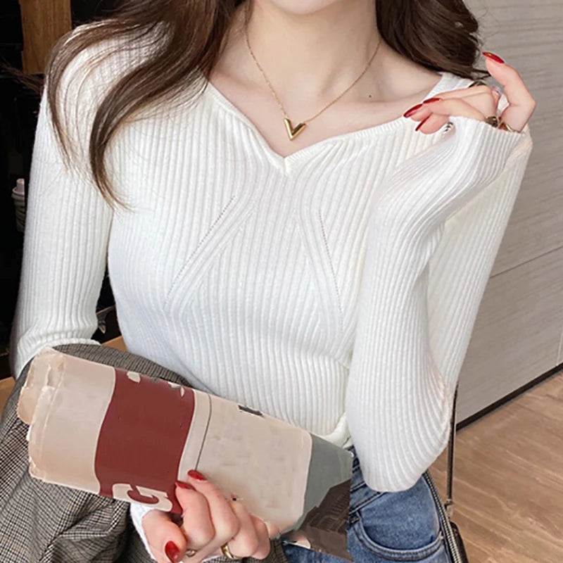 Long-sleeve casual V-Neck Slim Bottoming Sweater