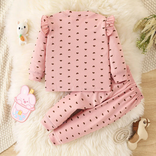 Spring Toddler Heart Pattern Girls Pajama Set