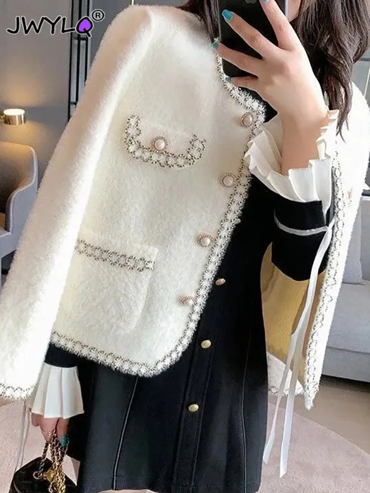 Korean Fashion Fleece Knit Cardigan