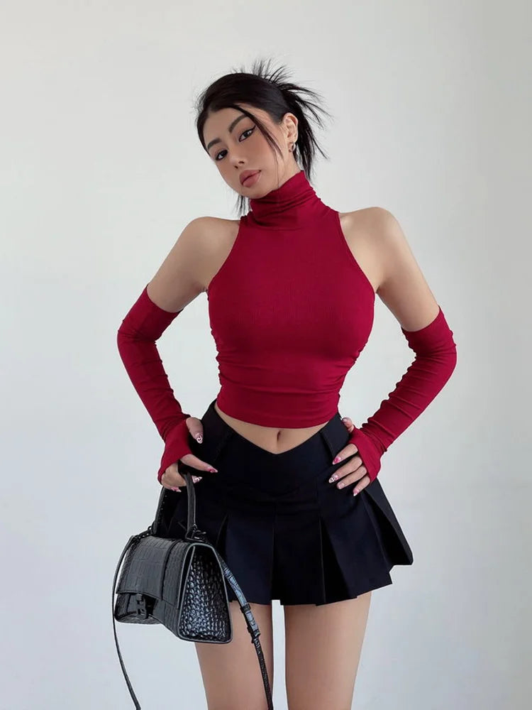 High Neck Pleated Crop Top - Sexy Tank for Y2K Streetwear