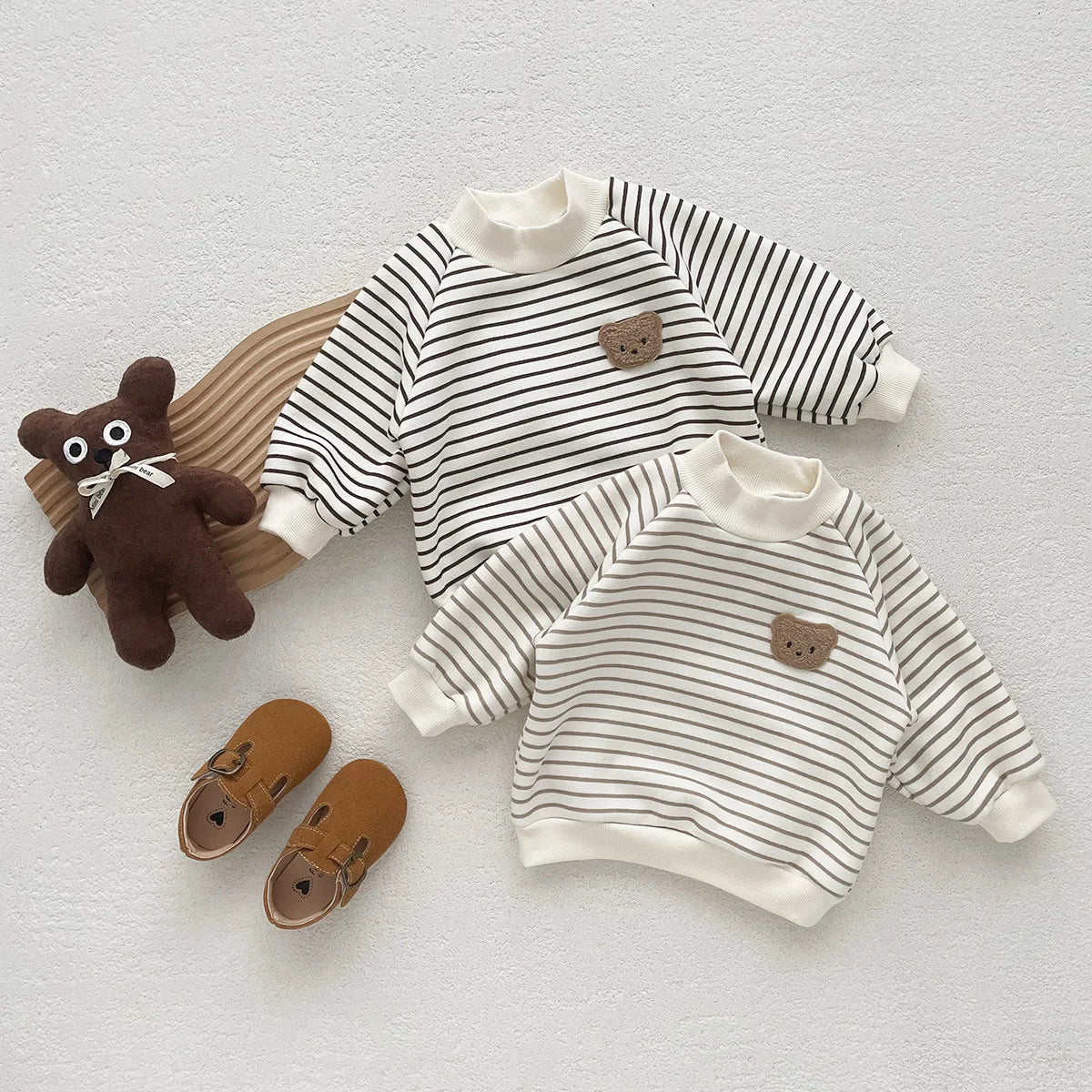 Fall/Winter Kids' Striped Cartoon Bear set