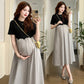 French-Style High Waist Elegant  A-Line Maternity Dress