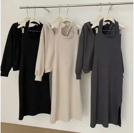 Halter dress hooded outerwear set